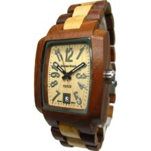 Tense Wood Mens Jumbo Rectangle Sandalwood & Maple Wood Watch - Two-tone Bracelet - Light Dial - J8102SM