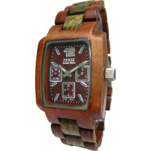 Tense Wood Mens Rectangle Sandalwood Wood Watch - Two-tone Bracelet - Dark Dial - J8302SG