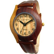Tense Wood Mens Sandalwood Wood Watch - Two-tone Leather Strap - Light Dial - G8003I