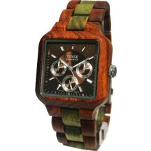 Tense Wood Mens Sandalwood Green Multifunction Wood Watch - Wood Bracelet - Brown Dial - B7305SG