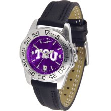 Texas Christian Horned Frogs Sport Leather Band AnoChrome-Ladies Watch