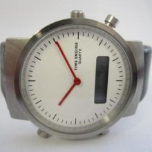 Time Engine Round Lcd White Dial Quartz N.o.s. Gents Watch Running
