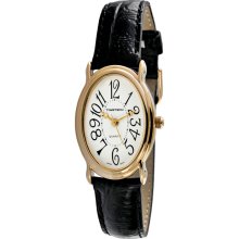 Timetech Women's Black Leather Oval Goldtone Watch (gold tone)