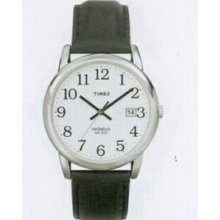 Timex Black Leather Strap Core Easy Reader Full Size Watch With Silver Case