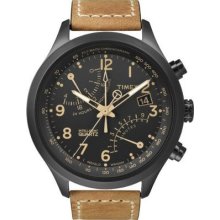 Timex Iq T Series Chronograph Tan Brown Leather Strap Gents Watch T2n700au