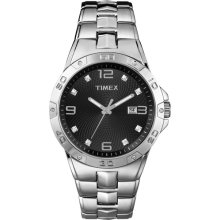 Timex Men's Crystal Accent Black Dial Watch, Silver-Tone Stainless