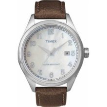 Timex Mens Mother-of-pearl Dial Stainless Steel Case Brown Watch T2n410