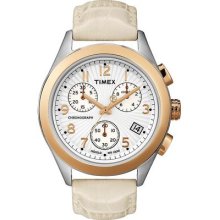 Timex Mens Or Womens T Series Chronograph White Indiglo Dial Leather Watch