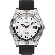 Timex Men's T2n695 Black Leather Strap Sport Watch (new)
