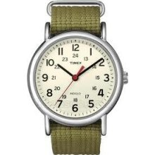 Timex Unisex T2n651 Weekender Olive Slip Through Strap Watch