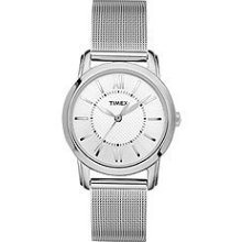 Timex Womens T2n679 Elevated Classics Dress Uptown Chic White Dial Mesh Bracelet