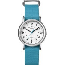 Timex Women's T2n836 Weekender Mid-size Slip-thru Blue Nylon Strap Watch