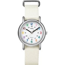 Timex Women's Weekender T2N837 White Nylon Quartz Watch with White Dial