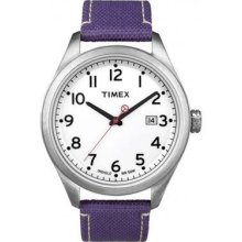 Timex Womens White Indiglo Dial Purple Canvas Strap Watch T2n225