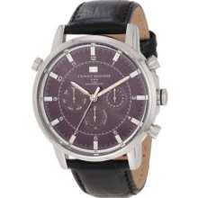 Tommy Hilfiger Men Sport Multi Function Grey Dial Black Croco Leather Watch