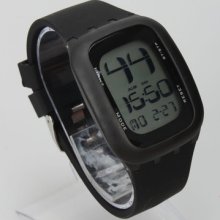 Touch Screen Silicone Band Plastic Case Digital Led Wrist Watch Black