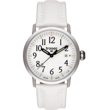 Traser T 4102 Men's Classic Basic White Leather Strap Watch