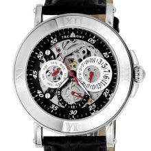 Tremont Mens Skeleton Stainless Steel Bracelet Watch with Black-Silver Dial - Silver - Leather