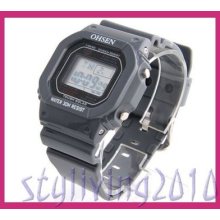 Trendy Grey Square Waterproof Women Children Lcd Light Digital Sport Wrist Watch