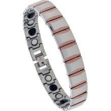 Tungsten Carbide Bracelet, 2-tone Rose Gold & Gun Metal W/ Bar Links Btn127