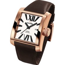 TW Steel Men's Rose Gold Tone Stainless Steel Ceo Goliath Quartz White Dial Brown Leather Strap Date Display CE3008