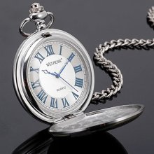 Unique Copper Dad Engrave Silver Tone Gift Men's Pocket Watch /chain + Box