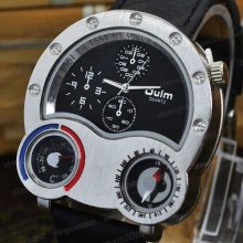 Unique Quartz Black Leather Men Boys Wrist Outdoor Sport Watch Subdials Decor