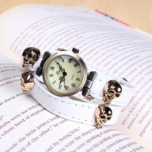 Unique Skull&crossbones White Leather Flexible Band Mens Womens Gift Watch
