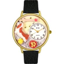 Unisex Basset Hound Black Skin Leather and Goldtone Watch in Gold ...