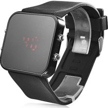 Unisex Jumbo Silicone Band Sports Square Mirror Led Wrist Watch - Black