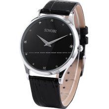 Unisex Mens Classic Black Leather Ultra-thin Case Analog Sport Quartz Watch