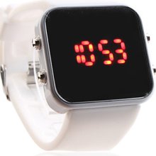Unisex Silicone Style Sports LED Red Wrist Watch (White)
