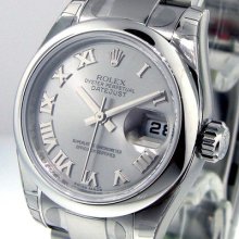 Unworn Ladies Rolex Datejust Oyster Bracelet Steel Rhodium Roman Dial 179160