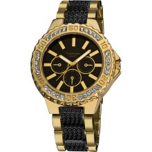 Vernier Women's Boyfriend Black/ Gold Quartz Bracelet Faux-Chrono Watch
