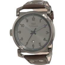 Vestal Mens Observer Analog Stainless Watch - Brown Leather Strap - Gunmetal Dial - OB3L004