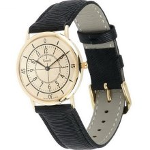 Vicence Round Case Leather Strap Watch 14K Gold - Black - One Size