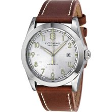 Victorinox Swiss Army Infantry Automatic Silver Dial Brown Leather Mens Watch
