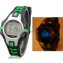 Water Resistant Quartz Movement Digital Watch with Plastic Strap, Light (Green)