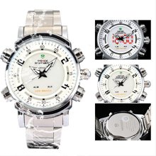 Weide Men S White Led Quartz Dial Silver Steel Band Fashion Wrist Watch