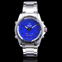 Weide Mens Fashion Blue Dial Dual Time Display LED Stainless Steel Watch W0036 - Silver - Stainless Steel