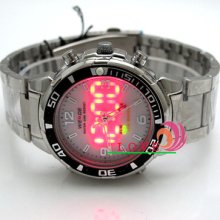 Weide Stainless Steel Digital Analog Red Sport Quartz Mens Led Watches