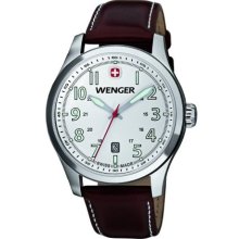 Wenger Terragraph Men's Quartz Watch With White Dial Analogue Display And Brown Leather Strap 010541103