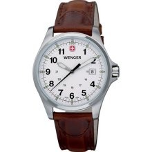 Wenger TerraGraph Mens White Face Brown Leather Strap