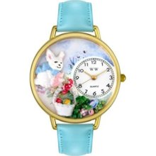 Whimsical Unisex Easter Eggs Baby Blue Leather Watch