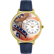 Whimsical Watches American Patriotic Navy Blue Leather And Goldtone Watch #G1220035