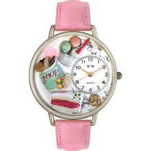 Whimsical Watches Dessert Lover Pink Leather And Silvertone Watch #U0310014