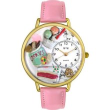 Whimsical Watches Dessert Lover Pink Leather And Goldtone Watch #G0310014