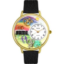 Whimsical Watches Gay Pride Black Skin Leather And Goldtone Watch #G1110009