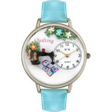 Whimsical Watches Mid-Size Japanese Quartz Quilting Baby Blue Leather Strap Watch
