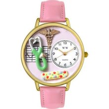 Whimsical Watches Nurse 2 Pink Leather And Goldtone Watch #G0620031